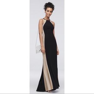 High-Neck Halter Sheath Dress with Illusion Panels